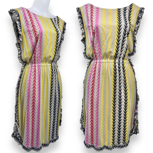 Marc by Marc Jacobs Chevron Stripe Ruffle Dress Colorful Sleeveless Size XS - Picture 1 of 10